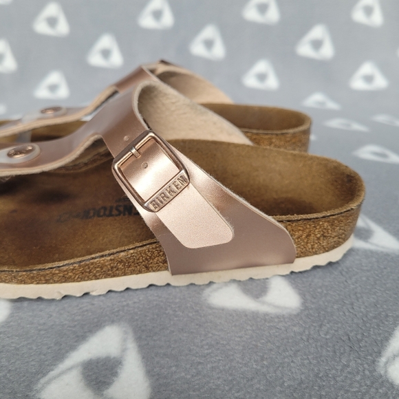 Birkenstock Gizeh Kids Sz 31 Birko Flor Silver Metallic Copper Sandals - Picture 8 of 11